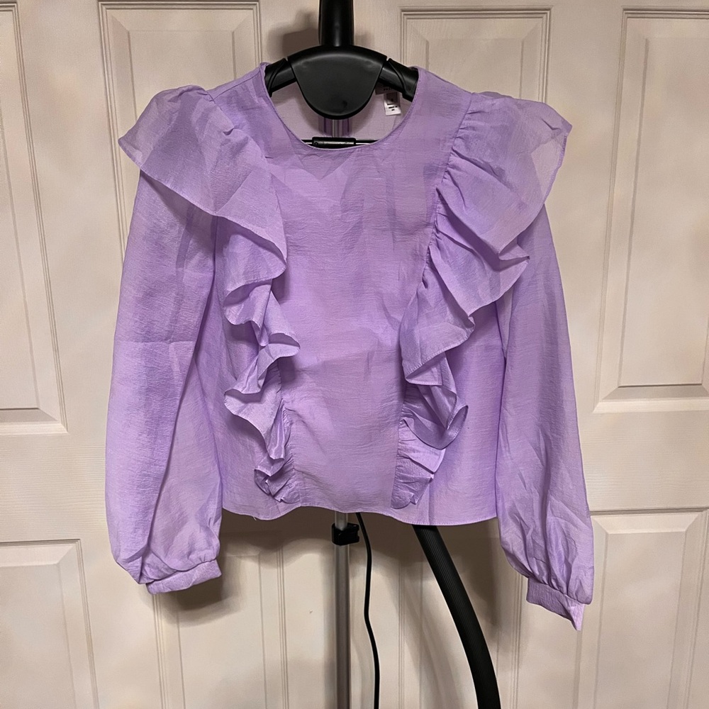 River Island Petite frill front blouse in lilac size 6 - Picture 6 of 10